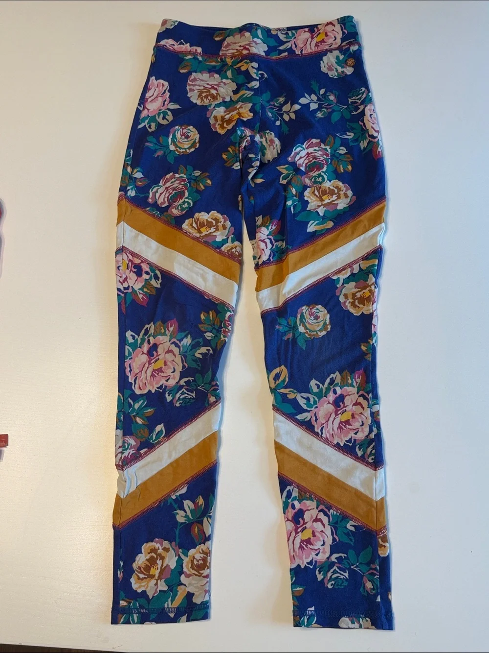Matilda Jane Yellow Royal Blue Flor Striped Raglan Matching Leggings sz 12VGUC